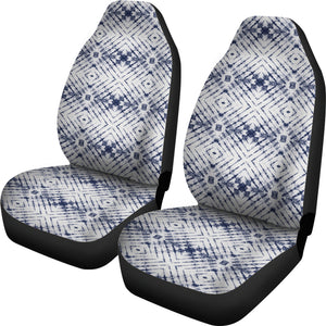 White With Faded Grungy Navy Blue Tie Dye Pattern Car Seat Covers