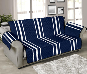 Navy Blue With White Stripes On Sofa Protector Slipcover For Up To 70" Seat Width Couches