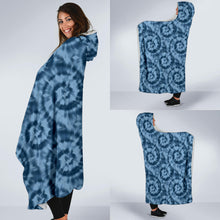 Load image into Gallery viewer, Blue Tie Dye Hooded Blanket With White Fleece Lining
