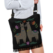 Load image into Gallery viewer, Chalky Llama Design Boho Bag With Fringe and Crossbody Shoulder Strap
