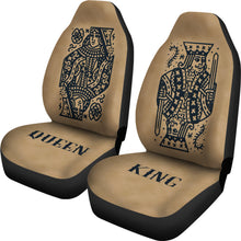 Load image into Gallery viewer, King and Queen Car Seat Covers Set of 2 on Tan Background
