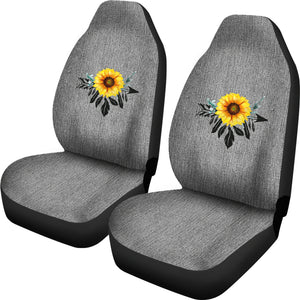 Rustic Boho Sunflower Dreamcatcher on Gray Faux Denim Style Car Seat Covers Seat Protectors