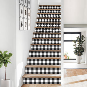 Black and White Buffalo Plaid Stair Stickers Set of 13 Farmhouse Home Decor