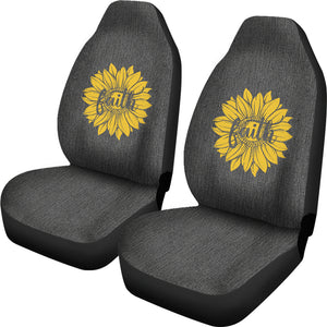Faith Sunflower on Rustic Gray Faux Denim Background Car Seat Covers