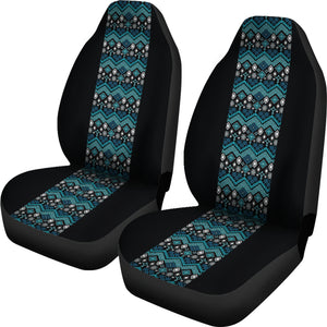 Black With Teal Ethnic Pattern Stripe Car Seat Covers Set