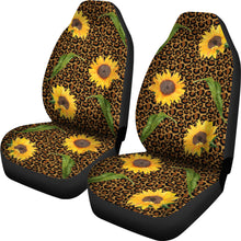 Load image into Gallery viewer, Rustic Sunflowers and Leaves on Leopard Print Car Seat Covers Seat Protectors
