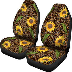 Rustic Sunflowers and Leaves on Leopard Print Car Seat Covers Seat Protectors