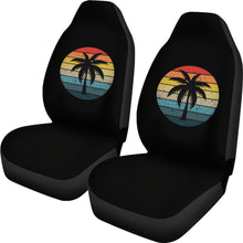 Load image into Gallery viewer, Black with Retro Sun and Palm Tree Car Seat Covers Set
