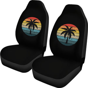 Black with Retro Sun and Palm Tree Car Seat Covers Set