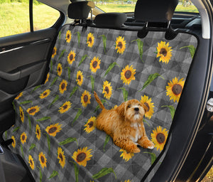 Gray Buffalo Plaid Faux Denim Style With Sunflowers Back Seat Cover For Pets