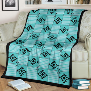 Turquoise Tribal Pattern Ethnic Patchwork Fleece Throw Blanket