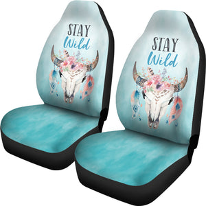Turquoise Stay Wild Boho Skull Car Seat Covers