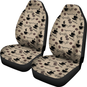 Coffee Pattern Car Set Covers Set In Brown, Black and Irish Cream Colors