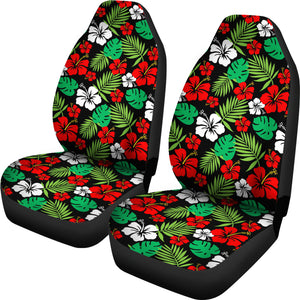 Hibiscus Flower Car Seat Covers In Red and Green Hawaiian Pattern Polynesian Set of 2