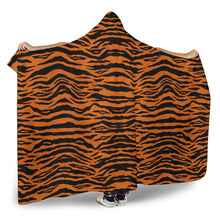Load image into Gallery viewer, Tiger Print Orange Hooded Blanket With Sherpa Lining Animal Skin
