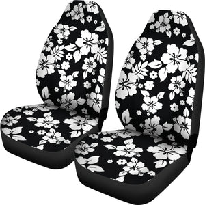 Black White Hibiscus Hawaiian Flower Pattern Car Seat Covers