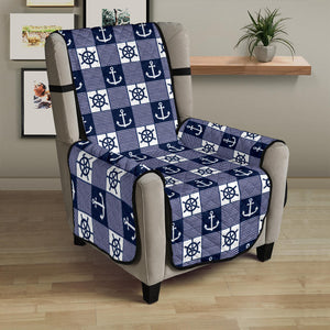 Navy Blue and White Nautical Theme Patchwork Pattern Furniture Slipcovers