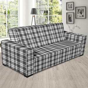Gray and White Plaid Pattern Stretch Sofa Slipcover Protector