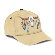 Load image into Gallery viewer, Tan Boho Cow Skull and Feathers Classic Hat Baseball Cap
