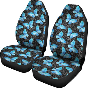 Black With White Leaves and Blue Butterflies Car Seat Covers
