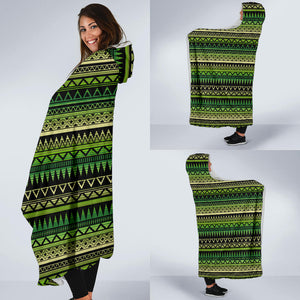 Green With Black Ethnic Tribal Pattern Hooded Blanket