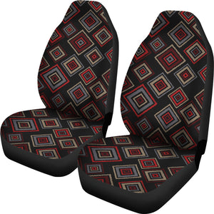 Red, Black, Gray Geometric Diamond Retro Ethnic Pattern Car Seat Covers