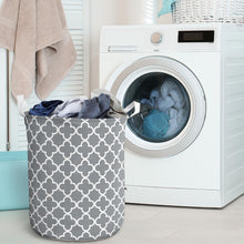 Load image into Gallery viewer, Gray and White Quatrefoil Laundry Basket Hamper Storage Bin

