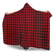 Load image into Gallery viewer, Red and Black Buffalo Plaid Hooded Blanket With Tan Sherpa Lining

