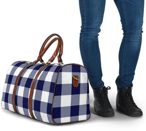 Navy Blue and White Buffalo Plaid Pattern Travel Bag Duffel Bag