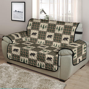 Tan, Brown and Green Plaid Bear Patchwork Pattern Furniture Slipcovers