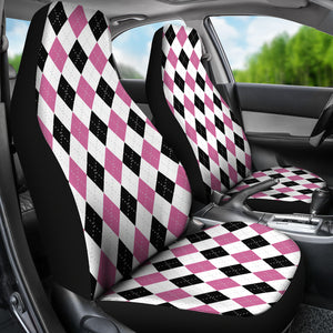 White Pink and Black Argyle Pattern Car Seat Covers Preppy and Girly