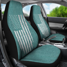 Load image into Gallery viewer, Distressed American Flag Turquoise Faux Denim Car Seat Covers
