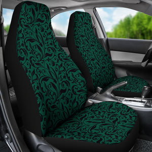Emerald Green and Black Floral Car Seat Covers To Match Steering Wheel Cover