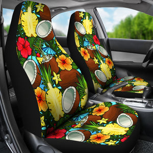 Tropical Flowers With Coconuts, Pineapple Pattern Car Seat Covers Set