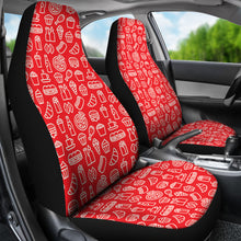 Load image into Gallery viewer, Delivery Driver Car Seat Covers Set in Red and White Food Pattern
