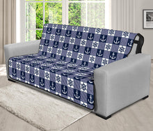 Load image into Gallery viewer, Navy Blue and White Nautical Theme Patchwork Pattern Furniture Slipcovers
