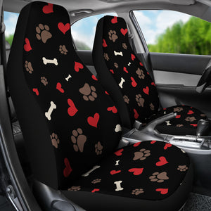 Dog Love Pattern Car Seat Covers Set Black, Red and Brown