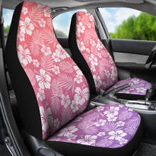 Load image into Gallery viewer, Purple and Coral Ombre Car Seat Covers With White Hibiscus Flower Pattern Overalay
