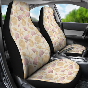 Subtle Lilac and Sand Colored Seashell Pattern on Antique White Car Seat Covers Set
