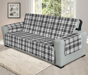 Gray and White Plaid Pattern On 78" Seat Width Oversized Sofa Protector Slipcover