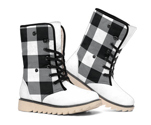 Buffalo Plaid Color Block Fur Lined Snow Boots Black and White Winter Boots
