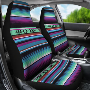 Purple, Green and Blue Mexican Serape Style Striped Car Seat Covers Set