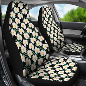 Black With Plumeria Frangipani Flower Pattern Hawaiian Island Floral Car Seat Covers