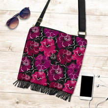 Load image into Gallery viewer, Black With Colorful Flowers Boho Bag With Fringe and Crossbody Strap
