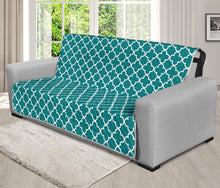 Load image into Gallery viewer, Teal and White Quatrefoil Furniture Slipcover Protector
