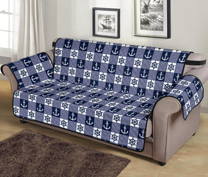 Navy Blue and White Nautical Theme Patchwork Pattern Furniture Slipcovers