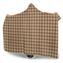 Load image into Gallery viewer, Brown and Beige Buffalo Plaid Hooded Blanket With Tan Sherpa Lining
