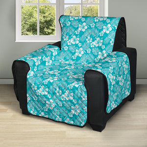 Aqua and White Hibiscus Hawaiian Flower Pattern Furniture Slipcovers