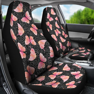 Black and White Leaves With Pink Butterflies Car Seat Covers