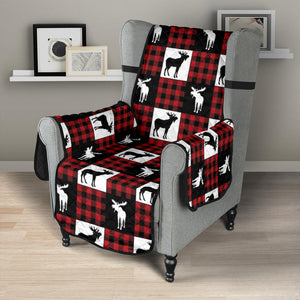 Moose Buffalo Plaid Patchwork Furniture Slipcovers In Red, White and Black